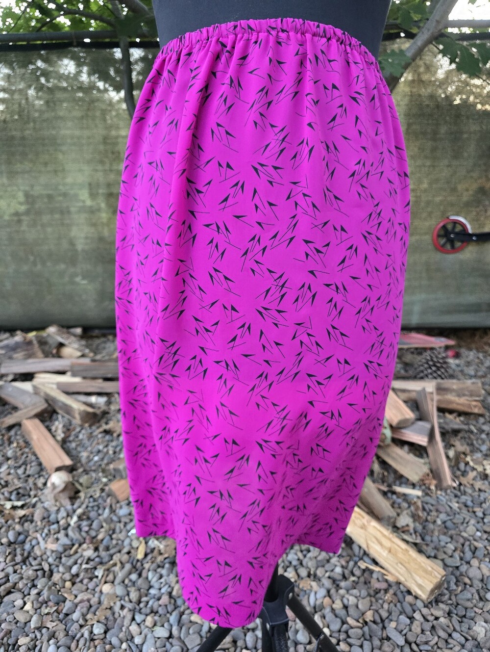 Vtg 80's Fuschia Midi Skirt Abstract Confetti Memphis Milano Retro New Wave